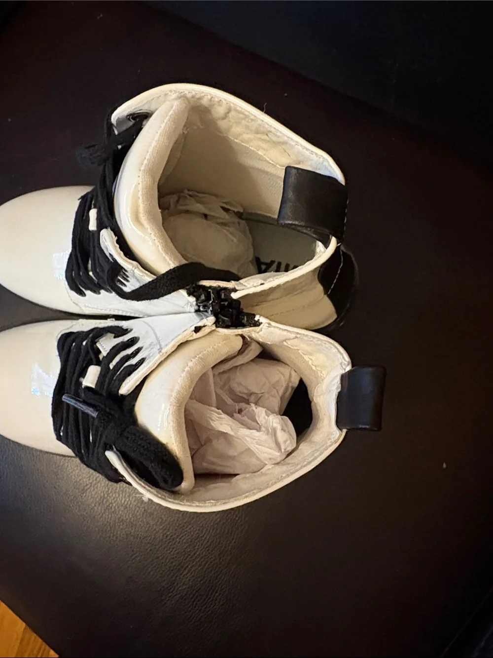 Girl’s 3M GIULETTA White Patent Lace-Up Boots with Black Laces